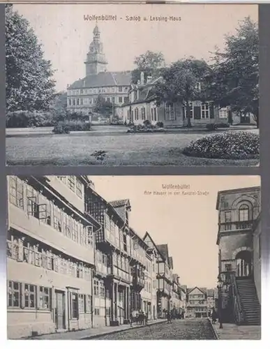 Wolfenbüttel. - historische Postkarten / Ansichtskarten. - an M. Lorenz in Berlin Neukölln: Wolfenbüttel: Konvolut mit 2 Ansichtskarten. - Motive: Schloß und Lessing-Haus / Alte Häuser in der Kanzlei-Straße.