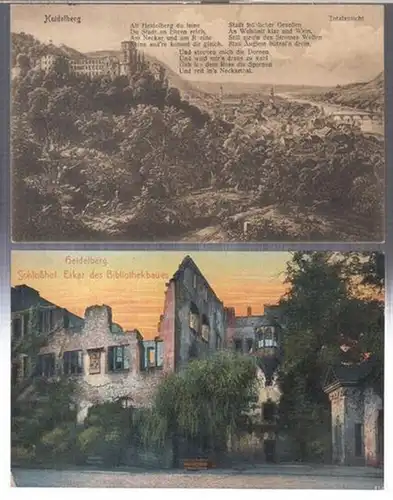 Heidelberg. - historische Postkarten / Ansichtskarten. - an Familie Lorenz in Berlin Neukölln: Heidelberg: 2 Ansichtskarten. - Motive: Totalansicht / Schloßhof. Erker des Bibliothekbaues. 