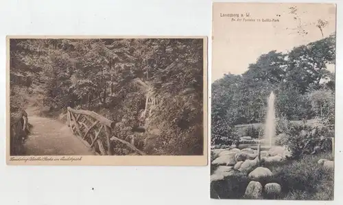 Landsberg an der Warthe. - historische Postkarten / Ansichtskarten: Konvolut mit 2 Ansichtskarten. - Motive: Partie im Quilitzpark / An der Fontaine im Quilitz-Park. 