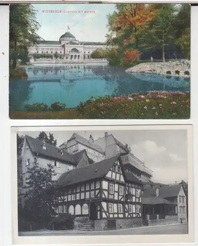Hessen-Konvolut. - historische Postkarten / Ansichtskarten. - an Familie Lorenz in Berlin: Hessen-Konvolut mit 2 Ansichtskarten. - Motive: Wiesbaden - Kurhaus mit Weiher / Gaststätte...