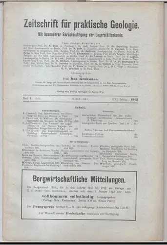 Zeitschrift für praktische Geologie.   Herausgegeben von Max Krahmann.   Beiträge: Richard Canaval / H. Thiel und H. Müller / C. Guillemain u.. 