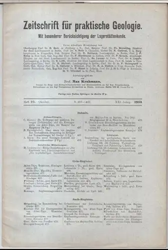 Zeitschrift für praktische Geologie.   Herausgegeben von Max Krahmann.   Beiträge: Const. Motas / Bruno Baumgärtel / Arnold Heim: 1913, Heft 10, Oktober.. 