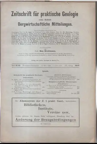 Zeitschrift für praktische Geologie.   Herausgegeben von Max Krahmann.   Beiträge: Richard Jaffe / Bruno Doß / F. Raefler u. a: 1912, Heft.. 