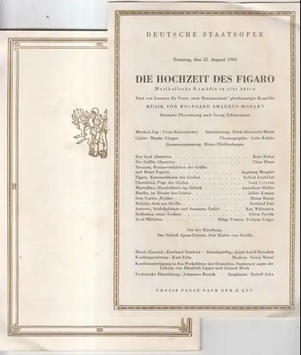 Programmheft zu: Die Hochzeit des Figaro. Mit Besetzungsliste vom Sonntag, den 21. August 1960.   Musikalische Komödie in vier Akten.   Text von.. 