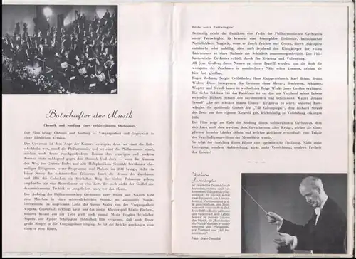 Botschafter der Musik. - Berliner Philharmoniker unter der Leitung von Sergiu Celibidache. - Wilhelm Furtwängler u. a: Begleitheft zum Film: Botschafter der Musik. Deutschlands berühmteste...