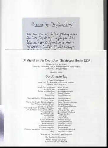 Deutsche Oper am Rhein. - Giselher Klebe. - Gastspiel an der Deutschen Staatsoper Berlin, DDR: Programmheft zu: Der jüngste Tag. Deutsche Oper am Rhein...