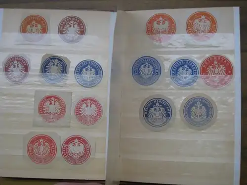 Siegel / Verschlussmarken / Siegelstempel / Versicherungssiegel: Konvolut mit 79 Siegelmarken (teils gestempelt) verschiedener Institutionen, Ämter, Versicherungsgesellschaften. Enthalten sind u.a. (siehe auch weitere Abbildungen): Auswärtiges.. 