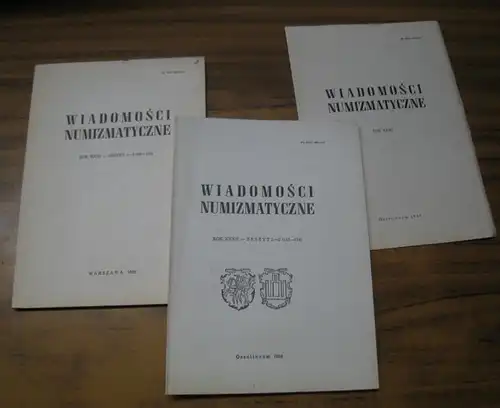 Wiadomosci numizmatyczne. - Teofila Opozda / Ryszard Kiersnowski / Andrzej Mikolajczyk / J. Pawlowska u. a: Wiadomosci numizmatyczne, dwa numery z lat 1982 i 1988: 1) Rok XXVI, zeszyt 1-2 (99-100) / 1988, rok XXXII, zeszyt 1-2 (123-124). - z tresci 1982: 