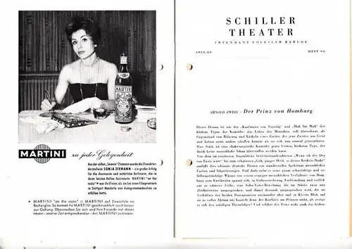 Heft 90  ' Prinz Friedrich von Homburg '  Programmheft Schillertheater Berlin Spielzeit  1959-1960. Originalheft