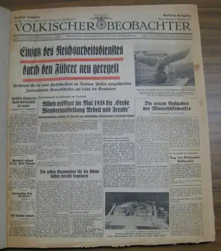 Völkischer Beobachter: Völkischer Beobachter. 1.   30. Dezember 1937, Konvolut mit etwa 22 gebundenen Nummern. 50. Jahrgang. Berliner Ausgabe, fortlaufende Nummern 335.. 