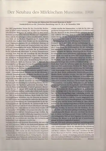 BerlinArchiv herausgegeben von Hans Werner Klünner und Helmut Börsch Supan. (Hrsg.): "Der Neubau des Märkischen Provinzial Museums in Berlin". Sonderdruck aus der "Deutschen Bauzeitung" vom..