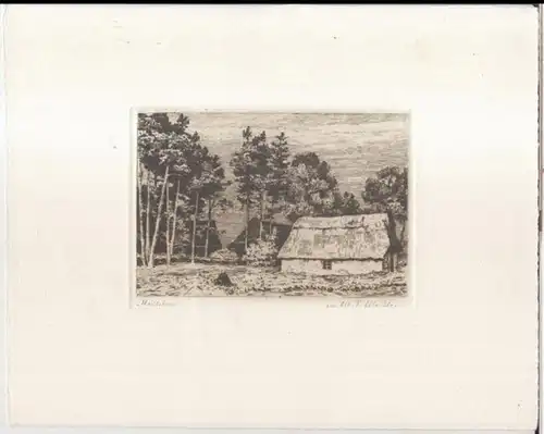 Müller, M. P. ( Martin Paul, 1872 - 1936 ): Heidehaus. - Original-Radierung. 