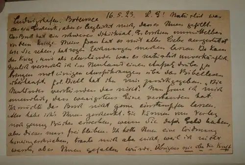Lhotzky, Heinrich: Handschrfitliche Postkarte vom 16.9.1923 an L. G. aus Ludwigshafen. 