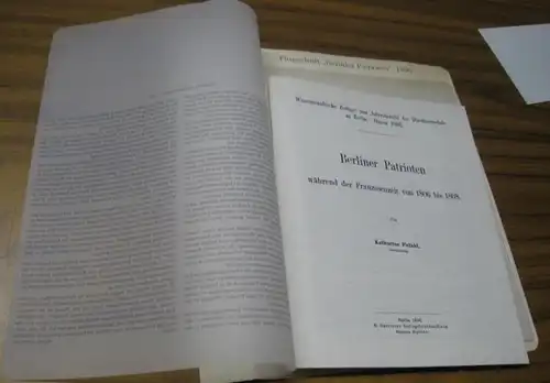 BerlinArchiv herausgegeben von Hans Werner Klünner und Helmut Börsch Supan.   Pufahl, Katharina: Flugschrift Berliner Patrioten während der Franzosenzeit von 1806 bis 1808. R.. 