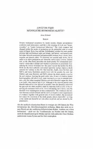 Schmitt, Arno: Liwat im Fiqh - Männliche Homosexualität? IN : Journal of Arabic and Islamic Studies 4 (2001 - 2002). 