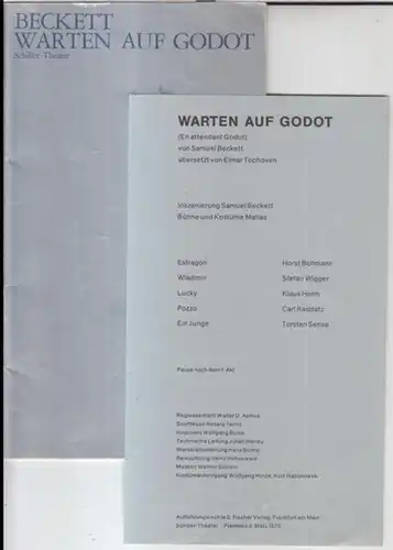 Berlin, Schiller Theater.   Samuel Beckett: Programmheft zu: Warten auf Godot.   Inszenierung: Samuel Beckett.   Darsteller: Horst Bollmann, Stefan Wigger, Klaus.. 