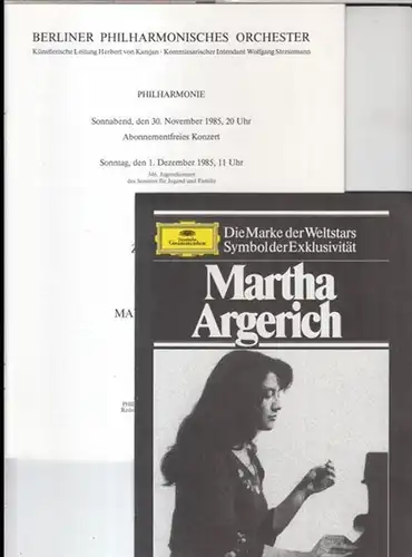 Programmheft zum Konzert am 30. November / 1. Dezember 1985 - Dirigent: Zubin Mehta, Solistin: Martha Argerich, Werke von Chopin und Tschaikowsky ( = Philharmonische Programme 1985/86, Nr. 9 )