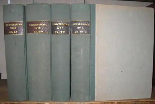 Universitas. - Herausgeber: Serge Maiwald: Universitas. 1. Jahrgang 1946 komplett mit den Heften 1-9 / 2. Jg. 1947 mit den Heften 6 - 12 (von 12) sowie einem Sonderheft 'Frankreich'. - In 4 Bänden. - Zeitschrift für Wissenschaft, Kunst und Literatur. 