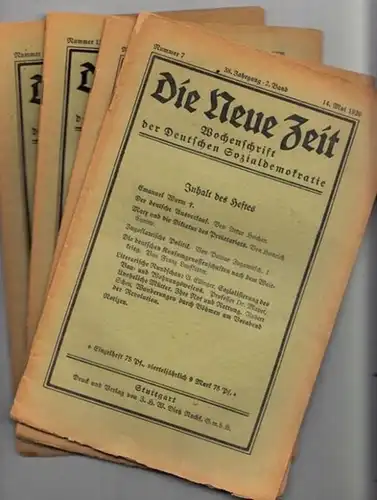 Neue Zeit, Die. - Kautsky, Karl und H. Cunow (Hrsg.). - A. Bebel, E. Bernstein, Fr. Engels, P. Lafargue, Aveling, Marx-Aveling, F. Mehring, M. Schippel, F.A. Sorge (u.a. Autoren): Die Neue Zeit. 38. Jahrgang 2. Band 1919 /1920. Konvolut bestehend aus 4 He