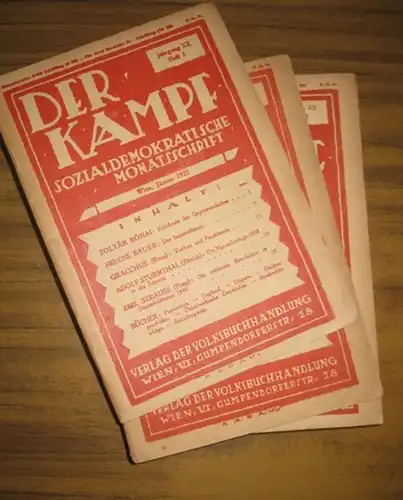 Kampf, Der.   Bauer, Otto, Adolf Braun, Karl Renner, Friedrich Adler u.v.a: Der Kampf.  XX. Jahrgang 1927, komplett in 12 Heften Januar (Jänner)..