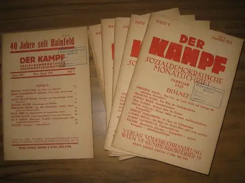 Kampf, Der. - Bauer, Otto, Adolf Braun, Karl Renner, Friedrich Adler u.v.a: Der Kampf.  XXII. Jahrgang 1929, komplett in 12 Heften Januar (Jänner) bis...