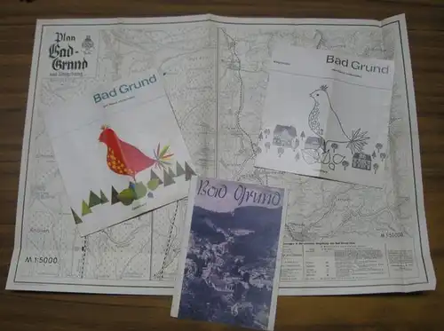 Bad Grund im Harz. - Städtische Kur- und Badeverwaltung u. a: Bad Grund. Konvolut mit 3 Informationsbroschüren ( Wegweiser ) und einer Karte: Plan Bad Grund und Umgebung, Maßstab 1 : 50.000.