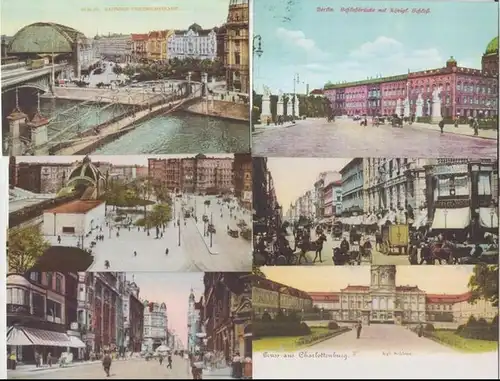Berlin.   Konvolut mit 11 historischen farbigen Ansichtskarten.   Faksimile !   Motive: Stralau   Dorf mit Kirche und Tunnelbahn unter.. 