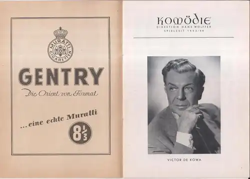 Programmheft zu: Bei Anruf - Mord. Spielzeit 1953/1954. - Kriminalstück von Frederick Knott. - Regie: Rolf Kutschera. - Darsteller: Victor de Kowa, Alice Treff, Ralph Lothar, Alexander Engel und Kurt Vespermann