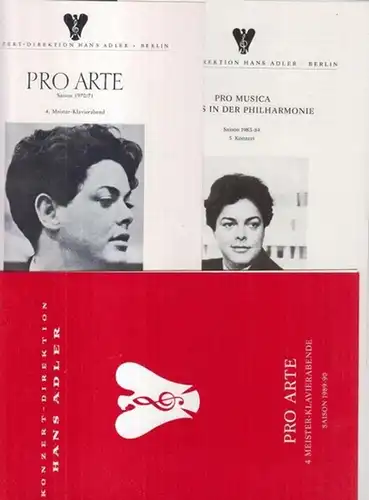 Konzert-Direktion Hans Adler, Berlin. - Bruno Leonardo Gelber: Konvolut mit 4 Programmzetteln: Bruno Leonardo Gelber in der Berliner Philharmonie 1971, 1973, 1984 und 1989. - Pro Arte / Pro Musica. - Mit Werken von Beethoven, Mussorgsky, Chopin. 