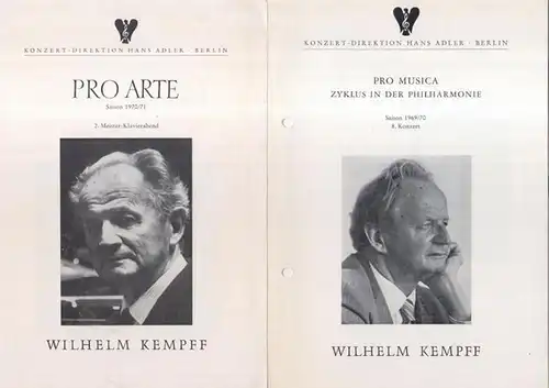 Konvolut mit 2 Programmzetteln: Wilhelm Kempff in der Berliner Philharmonie 1970 und 1971. - Pro Arte / Pro Musica. - Mit Werken von Schumann, Schubert, Brahms
