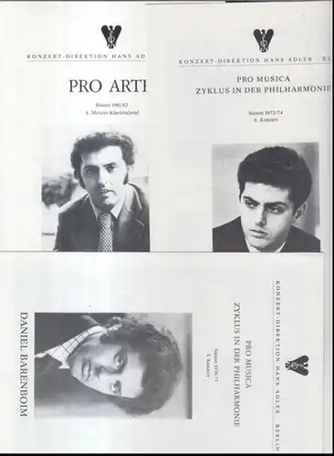 Konzert-Direktion Hans Adler, Berlin. - Daniel Barenboim: Konvolut mit 3 Programmzetteln: Daniel Barenboim in der Berliner Philharmonie 1974, 1976 und 1982. - Pro Arte / Pro Musica. - Mit Werken von Beethoven, Schubert.