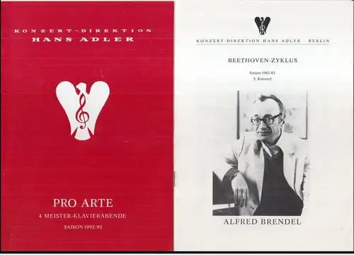 Konzert-Direktion Hans Adler, Berlin. - Alfred Brendel: Konvolut mit 2 Programmzetteln: Alfred Brendel in der Berliner Philharmonie 1983 und 1992. - Pro Arte. - Mit Werken von Beethoven.