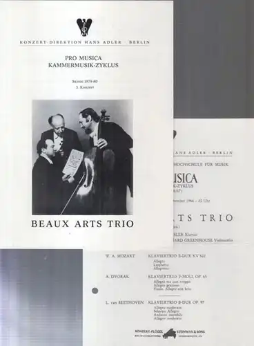 Konzert-Direktion Hans Adler, Berlin. - Beaux arts Trio: 2 Programmzettel: Beaux arts Trio 1979 in der Berliner Philharmonie und 1966 in der Staatlichen Hochschule für Musik. - Pro Musica. - Mit Werken von Haydn, Beethoven, Tschaikowsky u. a. 