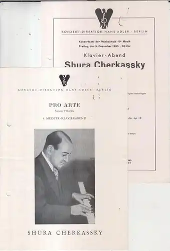 2 Programmzettel: Shura Cherkassky 1966 in der Berliner Philharmonie / 1955 in der Hochschule für Musik. - Mit Werken von Beethoven, Ph. E. Bach, Cgopin, Samuel Barber u. a