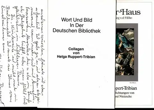 Ruppert-Tribian, Helga: Wort und Bild in der Deutschen Bibliothek - Collagen von Helga Ruppert-Tribian. (Austellungsprospekt sowie signierte Karte und eine Klappkarte). 