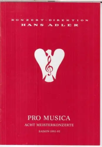 Programmheft zu: 3. Meisterkonzert - Siiri Schütz im Kammermusiksaal der Philharmonie, 20. Januar 1993. - gespielt wurden Werke von Bach, Berg und Beethoven