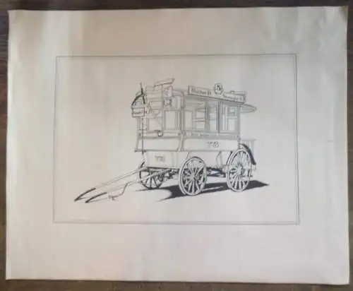 Busverkehr: Omnibusse. - Konvolut aus sechs Drucken mit Zeichnungen von Autobussen.