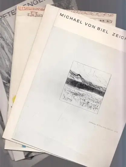 Galerie Meyer-Ellinger, Frankfurt: Konvolut von Ausstellungsprospekten bzw. Karten: 1) Illustrierte Klappkarte - Michael von Biel - Zeichnungen. 29.4.-12.6. 1976 / 2) E.W. Nay: Arbeiten auf Papier, Skizzen, Aquarelle. Heft mit 20 Seiten (Text und Bild), A