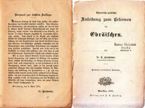 Herxheimer, Salomon: Theoretisch-praktische Anleitung zum Erlernen des Ebräischen. 