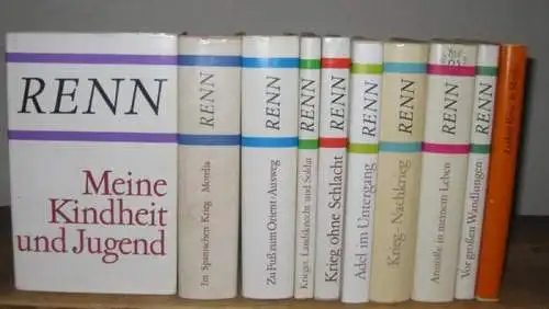 Renn, Ludwig: 7 (von 13) Bänden der Gesammelten Werke in Einzelausgaben UND 3 weitere Bände von Ludwig Renn. Es liegen vor: 1) Band 1: Meine Kindheit und Jugend / 2) Band 2: Adel im Untergang / 3) Band 3: Krieg - Nachkrieg / 4) Band 5: Zu Fuß zum Orien...