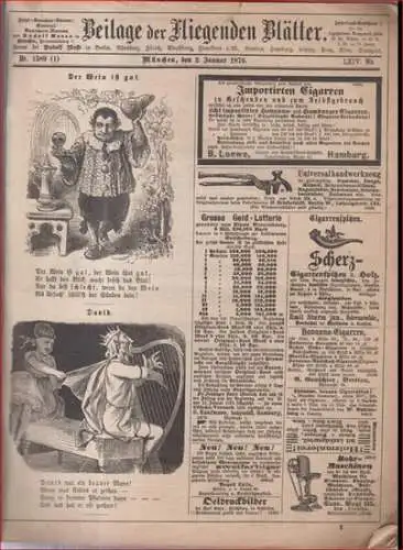 Fliegende Blätter. - Red.: Kaspar Braun: Beilage der Fliegenden Blätter. Konvolut von 36 Nummern des Jahres 1876, 2. Januar bis 24. Dezember. LXIV. / LXV...