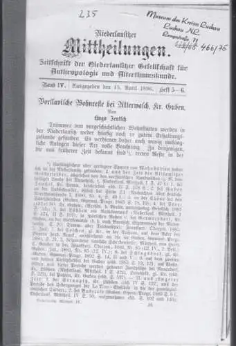 Niederlausitzer Mitteilungen.   Hugo Jentsch / Hermann Böttcher / D. A. Werner / F. Hohlfeld u.a: Niederlausitzer Mitteilungen. Band IV (4), zweite Hälfte mit..