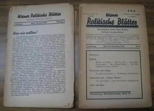 Wiener politische Blätter. - Ernst Karl Winter (Hrsg.): Wiener politische Blätter. Konvolut mit 8 Ausgaben: 2. Jahrgang 1934 Nummer Nr. 2 / 3. Jg. 1935, Nrn. 2, 3 und 5 / 4. Jgg. 1936 Hefte 1, 2, 3 und 4. 