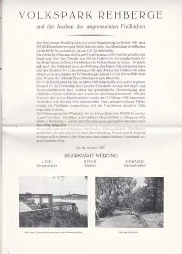 Berlin Archiv. - herausgegeben von Hans-Werner Klünner und Helmut Börsch-Supan. - Volkspark Rehberge: Bezirksamt Wedding von Berlin: Volkspark Rehberge und der Ausbau der angrenzenden Freiflächen...