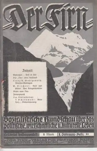 Firn, Der.    Franz R. Wohlgemuth / B Tischert / , Harausgeber: Albert Baumeister: Der Firn. 1. Jahrgang, Heft 11, 1. März 1920..
