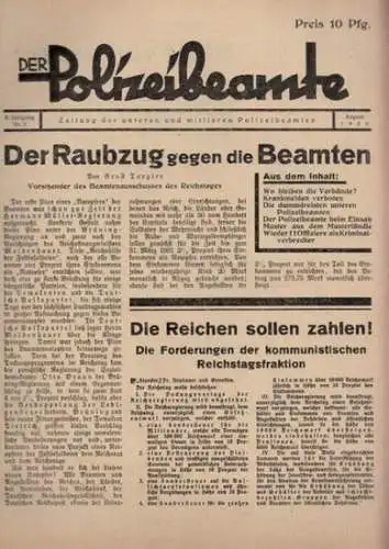 Polizeibeamte, Der.  G. Itnäw, Berlin (Verantw.): Der Polizeibeamte. 5. Jahrgang Nr. 2   August 1930. Zeitung der unteren und mittleren Polizeibeamten. Aus dem.. 
