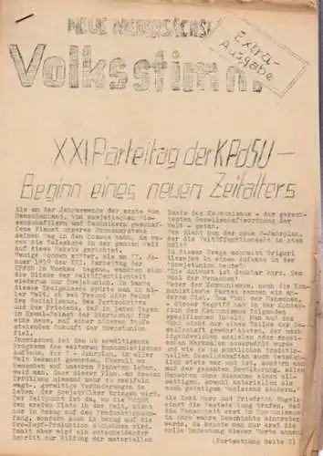 Neue niedersächsische Volksstimme.- Kommunistische Partei Deutschlands, Landesorganisation Niedersachsen (Hrsg.): Neue niedersächsische Volksstimme - Extra - Ausgabe zum XXI. Parteitag der KPdSU [ca. April 1959]...