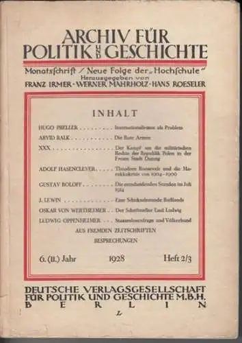 Archiv für Politik und Geschichte.   F. Irmer / W. Mahrholz / H. Roeseler (Hrsg)   Hugo Preller / Arvid Balk / XXX.. 