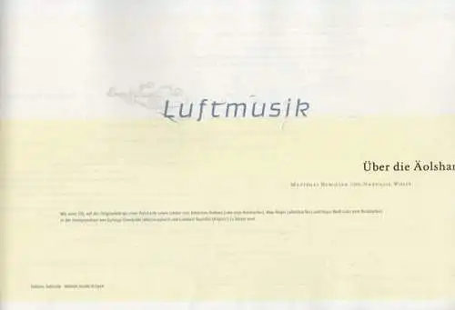 Luftmusik .-  Matthias Bumille - Nathalie Wolff: Luftmusik - Über die Äolsharfe. 