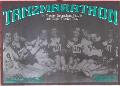 Programmheft zu: Tanzmarathon. - Regie: Barnaby Gale, Mit: Ralph Denzer, Christoph Künzler, Katharina Hoffmann, Kerstin Orf u. a. - Im Inhalt: Zum Arbeitsprozeß, zum Tanzmarathon als umstrittene Form der Live-Unterhaltung u. a